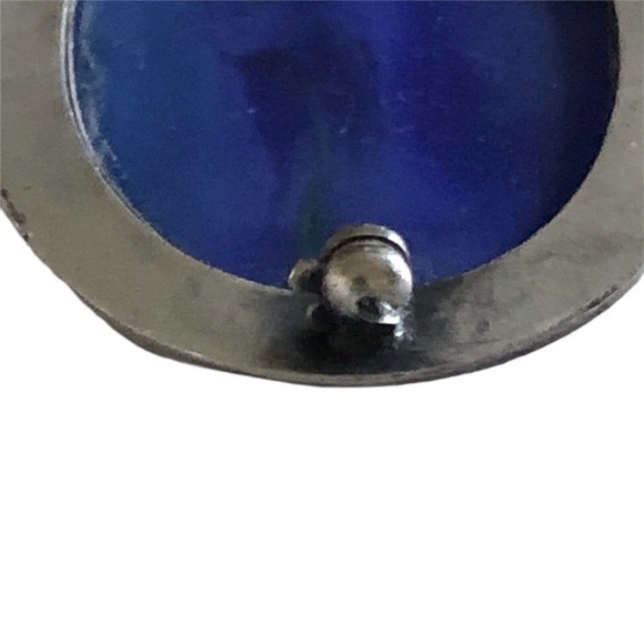 Vintage Blue Green Art Glass Sterling Silver Brooch Oval Art Deco 925 - Picture 5 of 6